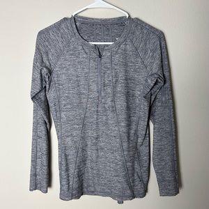 Athleta Light Gray Quarter Zip Workout Long Sleeve Top